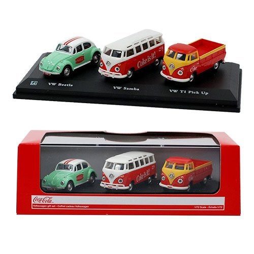 Coca-Cola Motor City Classics 1:72 VW Gift Set Beetle T1 Pickup Samba Bus - Image 2