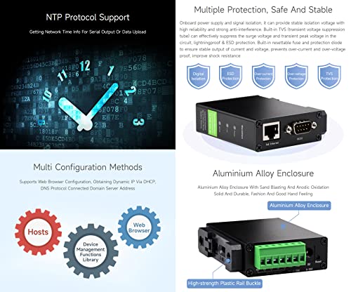 Waveshare وحدة Waveshare RS232/485/422 إلى RJ45 إيثرنت، TCP/IP إلى تسلسلي، مع وظيفة POE، نقل شفاف ثنائي الاتجاه، مناسبة لجمع البيانات، مراقبة الأجهزة الذكية، إلخ - Image 5
