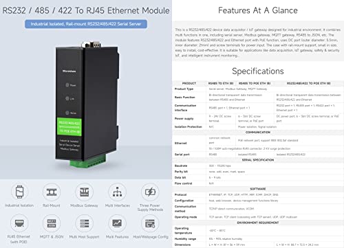 Waveshare وحدة Waveshare RS232/485/422 إلى RJ45 إيثرنت، TCP/IP إلى تسلسلي، مع وظيفة POE، نقل شفاف ثنائي الاتجاه، مناسبة لجمع البيانات، مراقبة الأجهزة الذكية، إلخ - Image 2