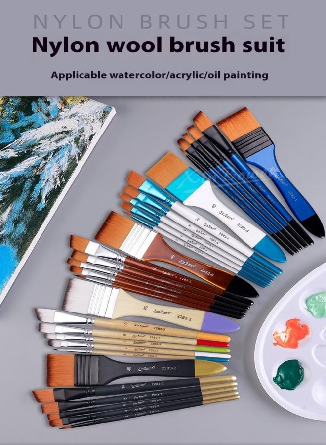 Xinbowen 6-Piece Nylon Hair Paint Brush Set - Ideal for Watercolor, Acrylic, and Oil Painting - Image 3