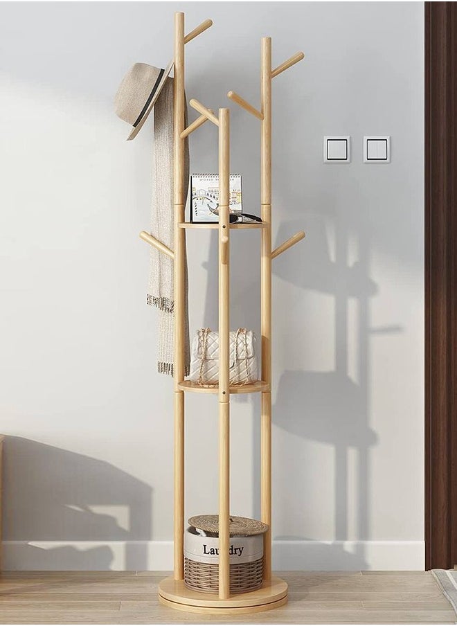 Occuwzz - Coat Rack Stand Rotary Coat Rack Freestanding with 3 Tier Storage Shelf and 8 Hooks - Image 1