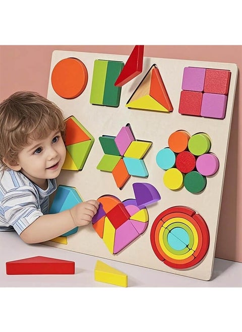 Wooden Sorting Game with Geometric Shapes for Stacking, Multiple Shapes Puzzle Sorting and Categorising Game Educational Toy for 3 Years Old Toddlers Children