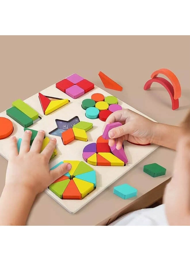 Wooden Sorting Game with Geometric Shapes for Stacking, Multiple Shapes Puzzle Sorting and Categorising Game Educational Toy for 3 Years Old Toddlers Children