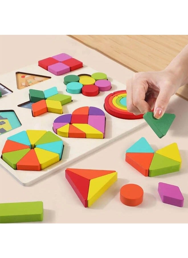 Wooden Sorting Game with Geometric Shapes for Stacking, Multiple Shapes Puzzle Sorting and Categorising Game Educational Toy for 3 Years Old Toddlers Children