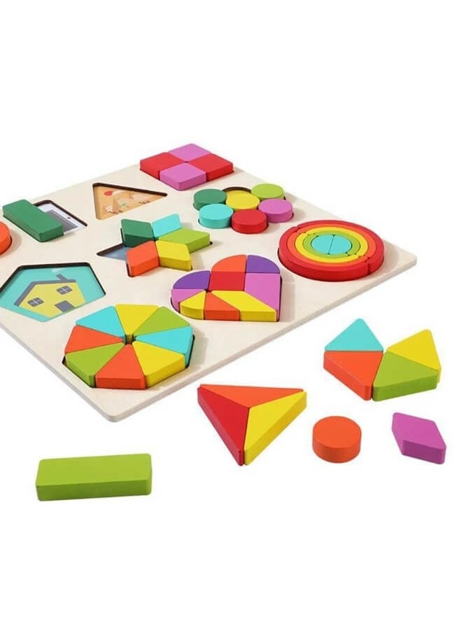 Wooden Sorting Game with Geometric Shapes for Stacking, Multiple Shapes Puzzle Sorting and Categorising Game Educational Toy for 3 Years Old Toddlers Children
