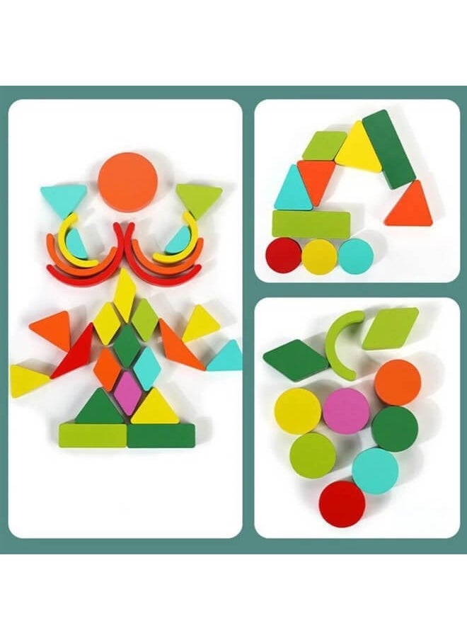 Wooden Sorting Game with Geometric Shapes for Stacking, Multiple Shapes Puzzle Sorting and Categorising Game Educational Toy for 3 Years Old Toddlers Children