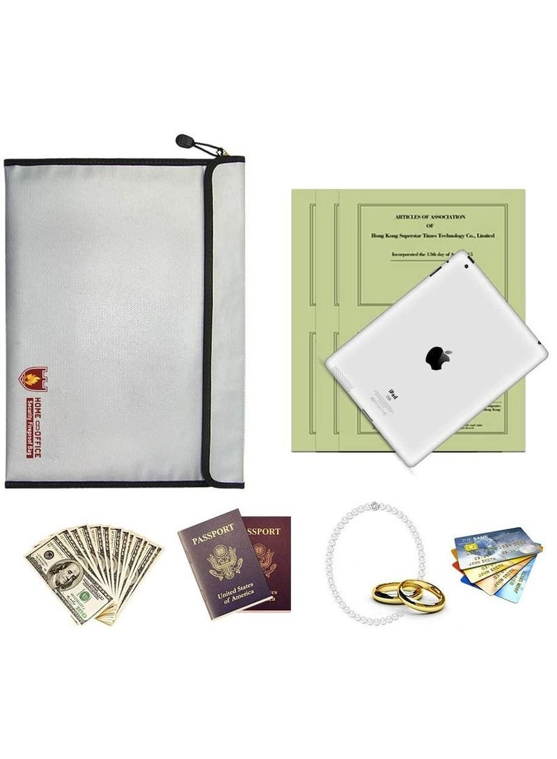 Rubik Large Fireproof Envelope Bag with Covered Zipper for Fire Safety Security of A4 Documents Laptop MacBook Cash Money Passports Cards for Home Office 38x28cm  - Image 2