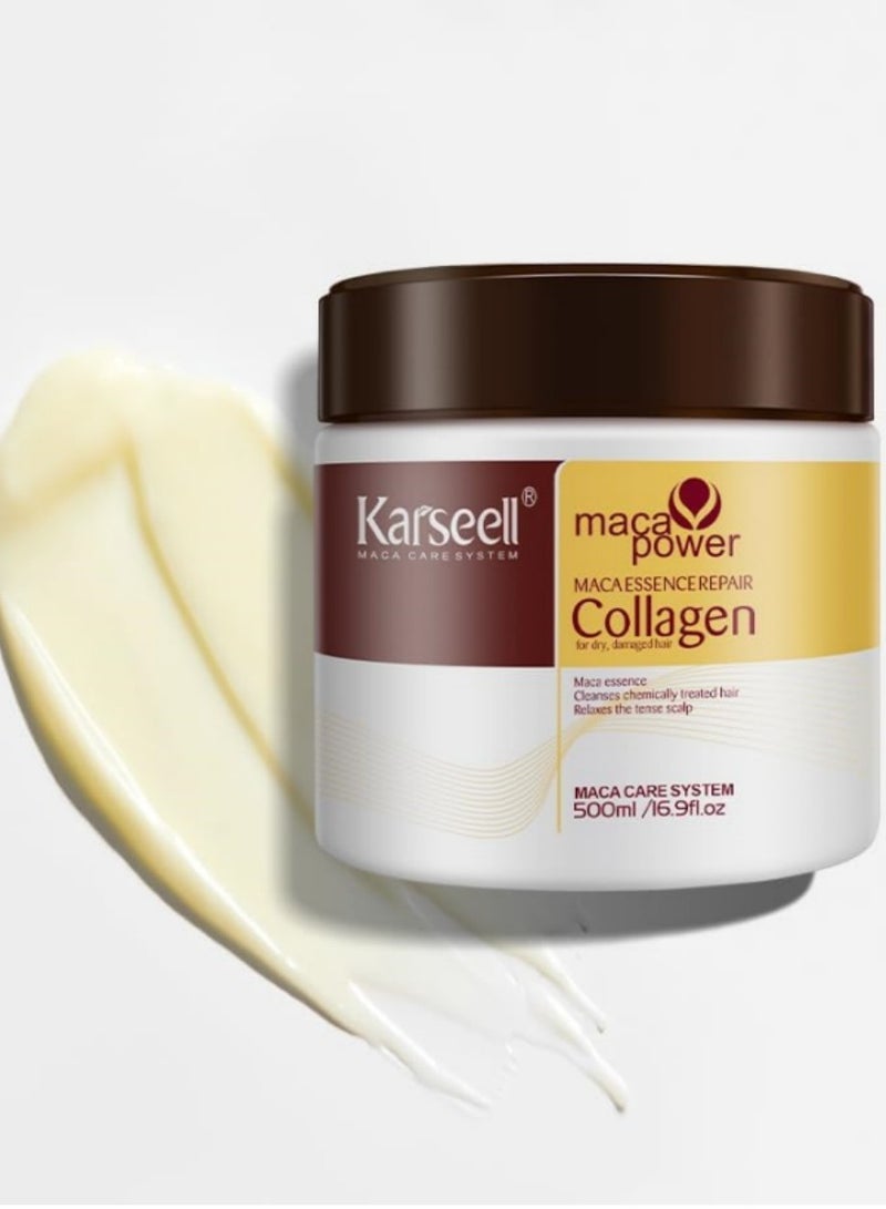 Karseell collagen hair mask Maca power Deep Repair Conditioning Argan Oil Collagen Hair Mask Essence for Dry Damaged Hair All Hair Types 16.90 oz 500ml - Image 1