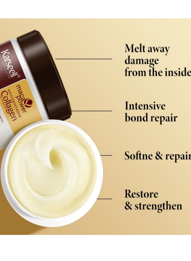 Karseell collagen hair mask Maca power Deep Repair Conditioning Argan Oil Collagen Hair Mask Essence for Dry Damaged Hair All Hair Types 16.90 oz 500ml - Image 3