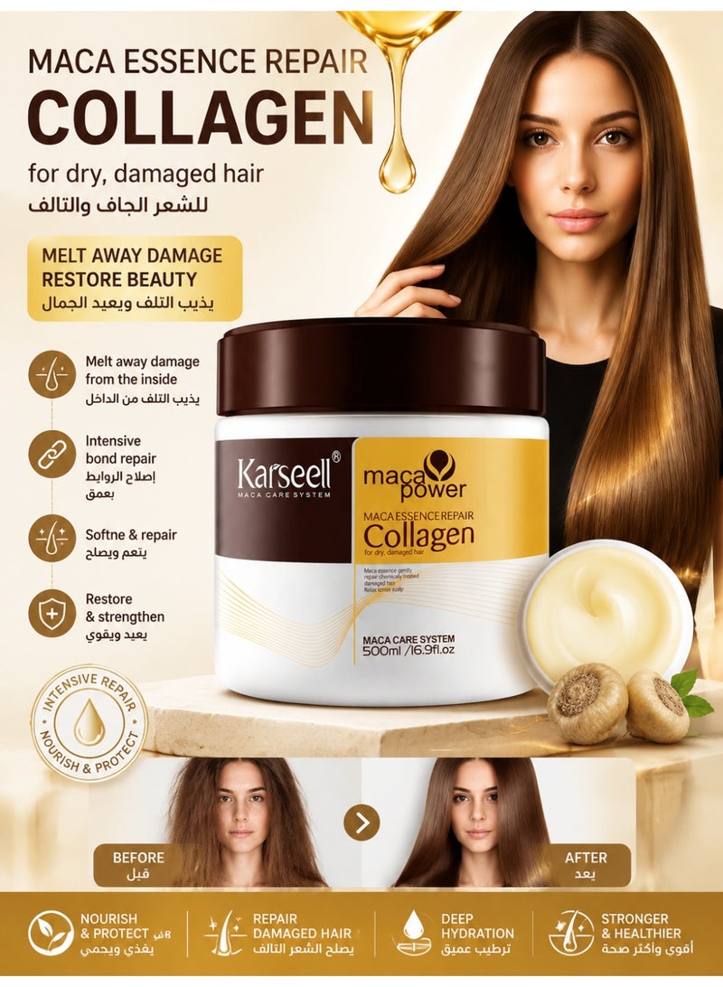 Karseell collagen hair mask Maca power Deep Repair Conditioning Argan Oil Collagen Hair Mask Essence for Dry Damaged Hair All Hair Types 16.90 oz 500ml - Image 1