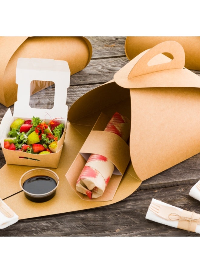 Restaurantware Ingenero 9.1 Inch Cake Boxes With Handles, 100 Built-In Handle Lunch Boxes - Grease-Resistant Lining, For Desserts Or Meals, Kraft Paper Gable Boxes, Easy To Carry, Recyclable - Image 3