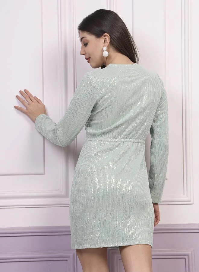 Athena Green Embellished Sequined Sheath Mini Dress