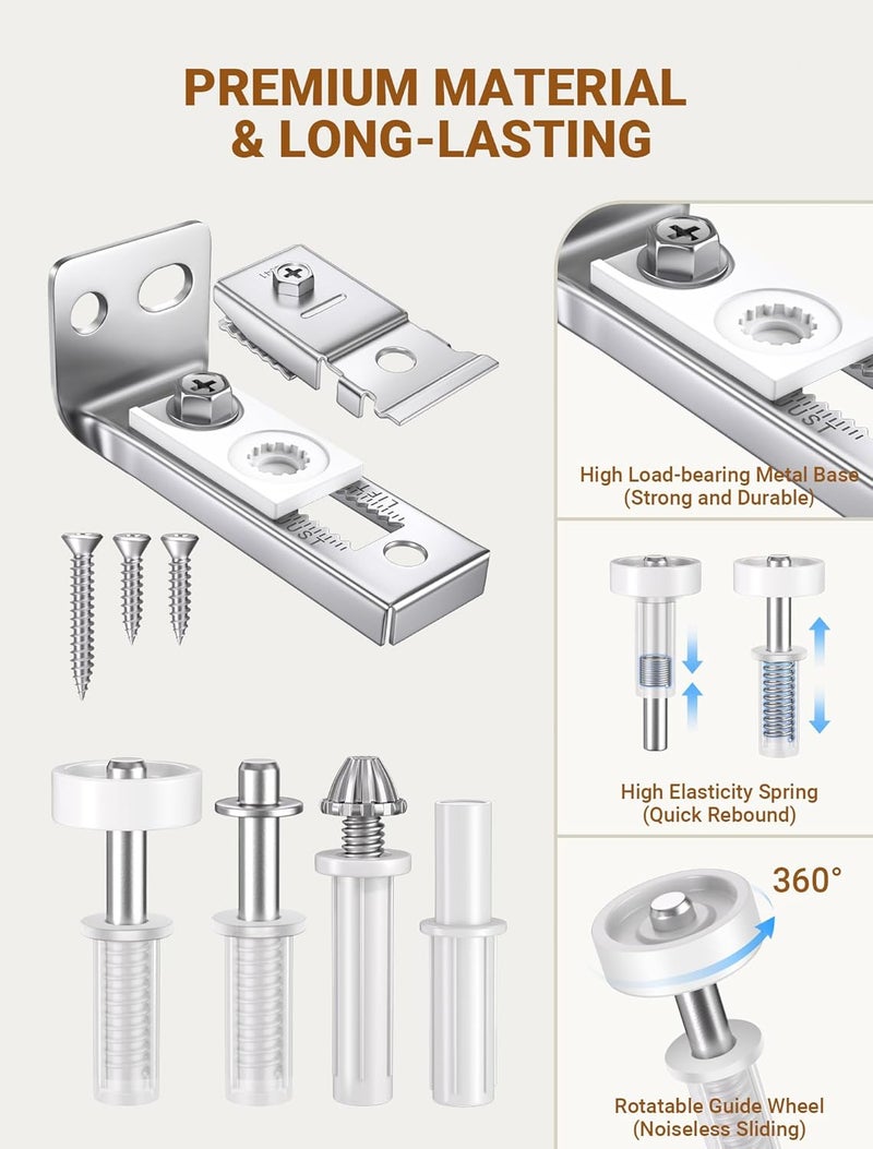 FEAOXYO Bifold Door Hardware Repair Kit, 2 Set Bi-fold Sliding Closet Doors Replacement Parts with Top & Bottom Brackets, Pivots & Guides Wheel, Closet Door Hardware Kit for Folding Pocket & Accordion - Image 3