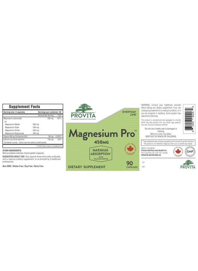 ProVita Magnesium Pro ; Maximum Absorption With Calcium And B6 450Mg 90 Ct  - Image 3