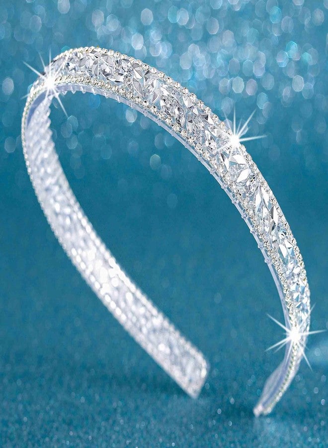 Firuilo Sparkly Rhinestones Headband Wedding Bride Headbands Silver Crystal Hair Accessories for Women - Image 4