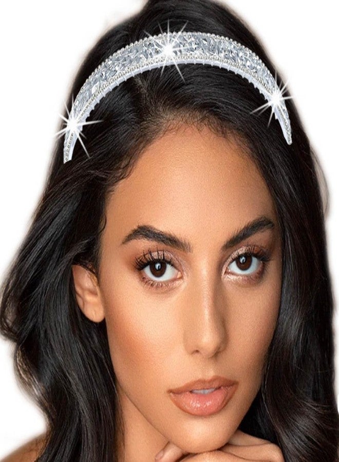 Firuilo Sparkly Rhinestones Headband Wedding Bride Headbands Silver Crystal Hair Accessories for Women - Image 1