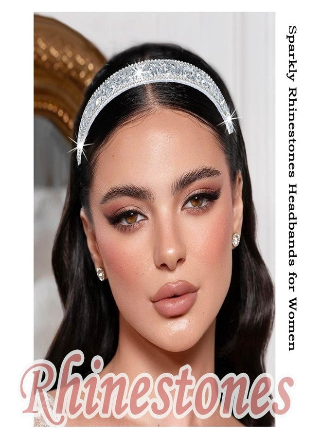 Firuilo Sparkly Rhinestones Headband Wedding Bride Headbands Silver Crystal Hair Accessories for Women - Image 3