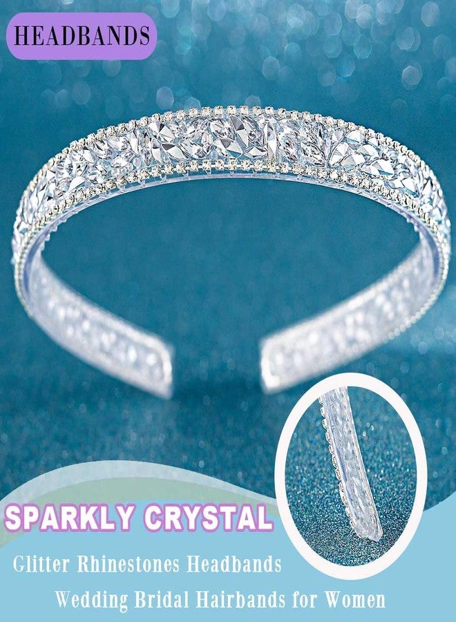 Firuilo Sparkly Rhinestones Headband Wedding Bride Headbands Silver Crystal Hair Accessories for Women - Image 2