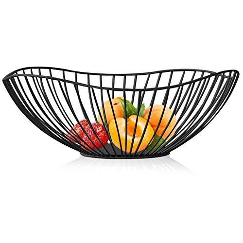 Lainrrew Metal Wire Fruit Basket, Black Fruit Bowl for Kitchen Counter, Fruit Holder Stand Storage Baskets for Countertop, Home Decor, Table Centerpieces, Vegetable Bowls for Fruits, Veggies, Snacks (Black) - Image 1