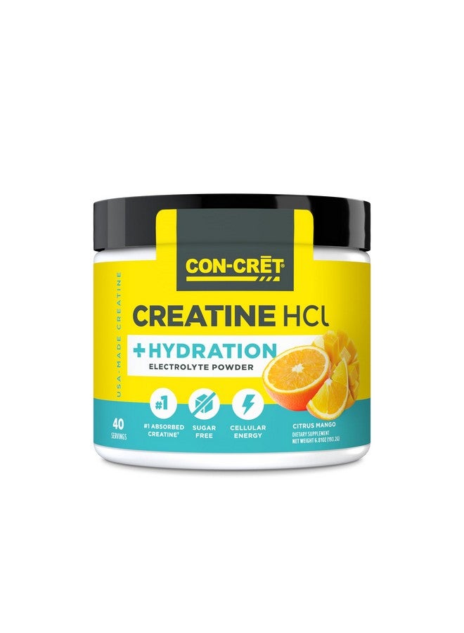 CON-CRET Creatine HCl + Hydration | Electrolyte Powder Tub | Citrus Mango | Sugar Free Electrolytes | Rehydration Formula w Potassium, Sodium, Zinc, Magnesium to Hydrate & Recover (40 serv) - Image 1