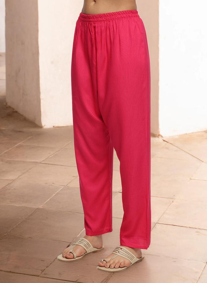 آي شين طقم كورتا نسائي من ثلاث قطع باللون الوردي من فيسكوز رايون مطبوع مع بنطلون بالازو واسع بطول الكاحل - Image 5