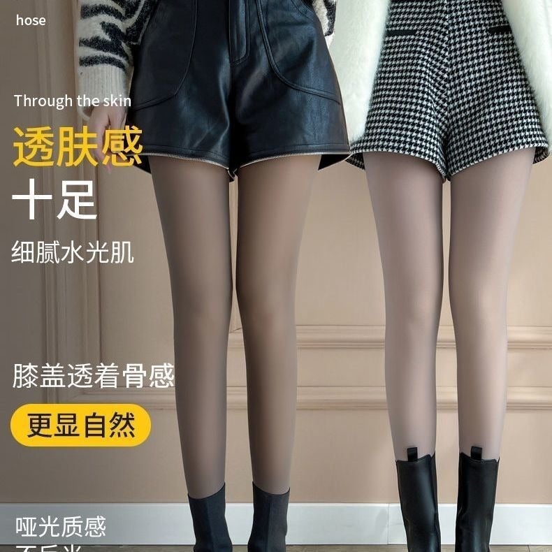 Fake Meat Flight Attendant Gray Skin Pants Super Thick Bare Leg Pantyhose Winter Fleece-Lined Leggings - Image 3