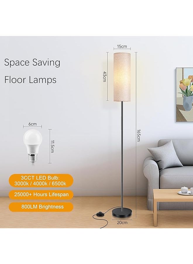 Living Room Floor Lamp 9W Led 3 Color Temperatures Adjustable Floor Lamp Modern Floor Lamp With Pedal Switch Floor Lamps With Fabric Shade For Office 165 Cm