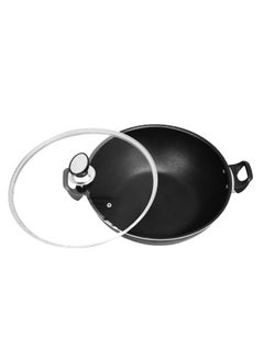 SONEX Sonex Cooking Wok With Glass Lid 36 cm & 7 Ltr Capacity High Quality Aluminium , Non-Stick Coating & Bakelite Heat Resistant Handle, Durable, Long Lasting Construction, Even Heating, Easy to Clean  - Image 2