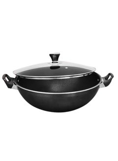SONEX Sonex Cooking Wok With Glass Lid 36 cm & 7 Ltr Capacity High Quality Aluminium , Non-Stick Coating & Bakelite Heat Resistant Handle, Durable, Long Lasting Construction, Even Heating, Easy to Clean  - Image 3