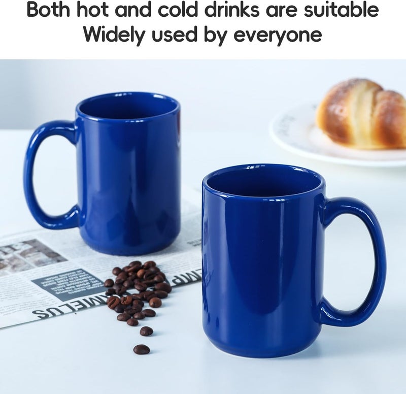 Smilatte 16 OZ Porcelain Coffee Mugs Classic Blank Ceramic Cup with Large Handle for Tea Latte Cappuccino Set of 4 Blue - Image 4