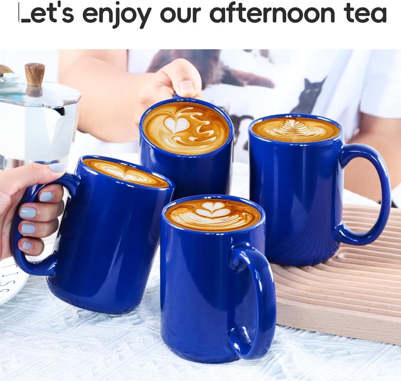 Smilatte 16 OZ Porcelain Coffee Mugs Classic Blank Ceramic Cup with Large Handle for Tea Latte Cappuccino Set of 4 Blue - Image 2