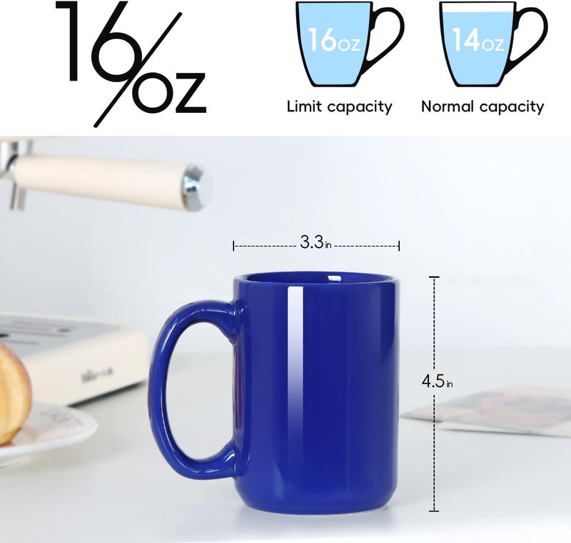 Smilatte 16 OZ Porcelain Coffee Mugs Classic Blank Ceramic Cup with Large Handle for Tea Latte Cappuccino Set of 4 Blue - Image 3