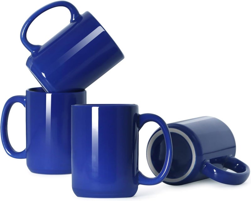 Smilatte 16 OZ Porcelain Coffee Mugs Classic Blank Ceramic Cup with Large Handle for Tea Latte Cappuccino Set of 4 Blue - Image 1
