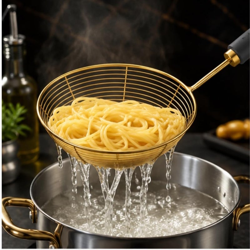 Multi-Purpose 16cm Stainless Steel Skimmer Spoon | Premium Gold Strainer with Ergonomic Insulated Handle | Medium Kitchen Wire Colander for Boiling Dumplings, Blanching Veggies & Everyday Frying - Image 4