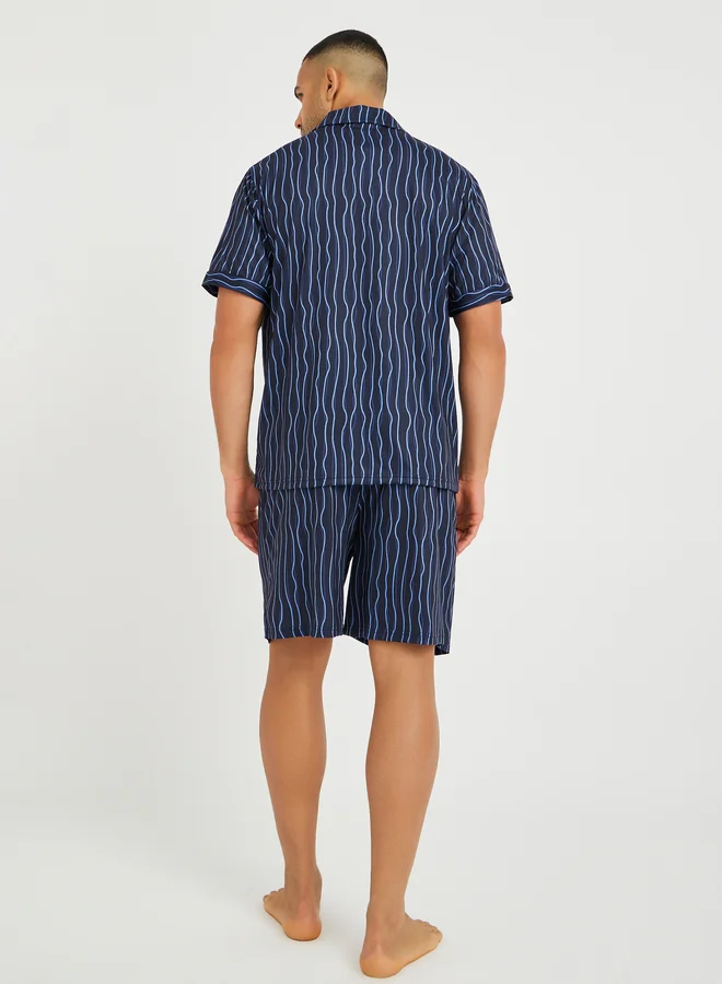 Styli Styli Printed Short Sleeve Shirt and Shorts Pyjama Set