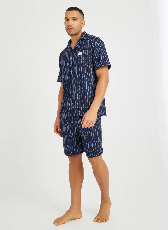 Styli Styli Printed Short Sleeve Shirt and Shorts Pyjama Set