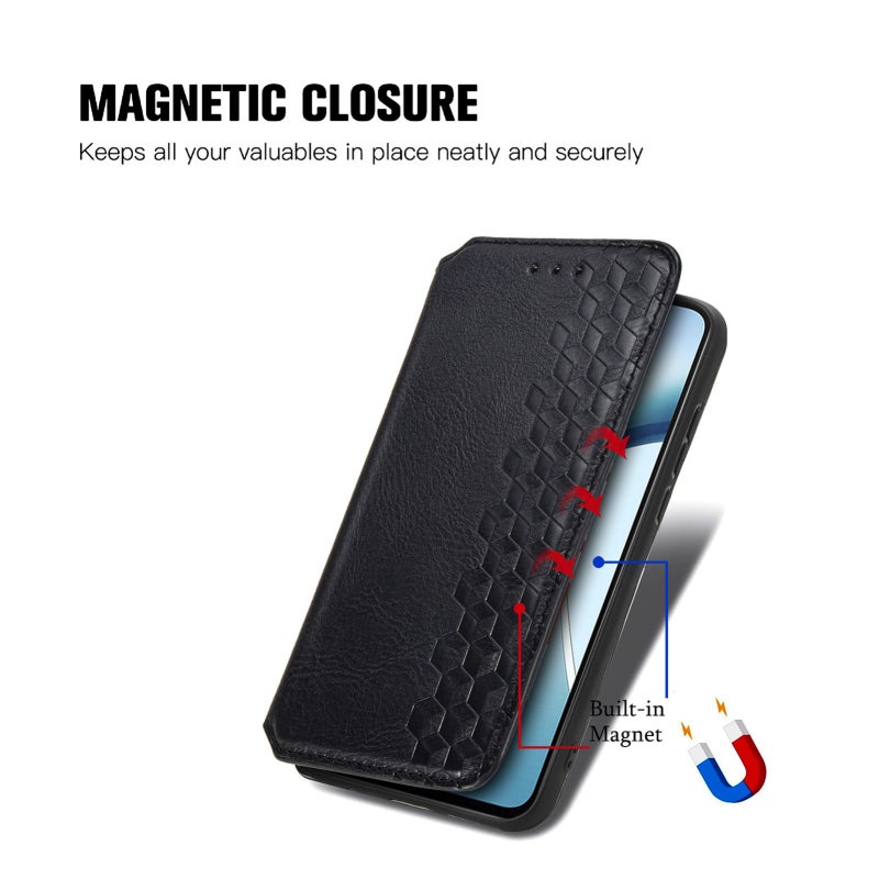 HuHa Case Cover For Nothing Phone 2a Plus Cubic Grid Pressed Magnetic Leather Phone Case(Black) - Image 5
