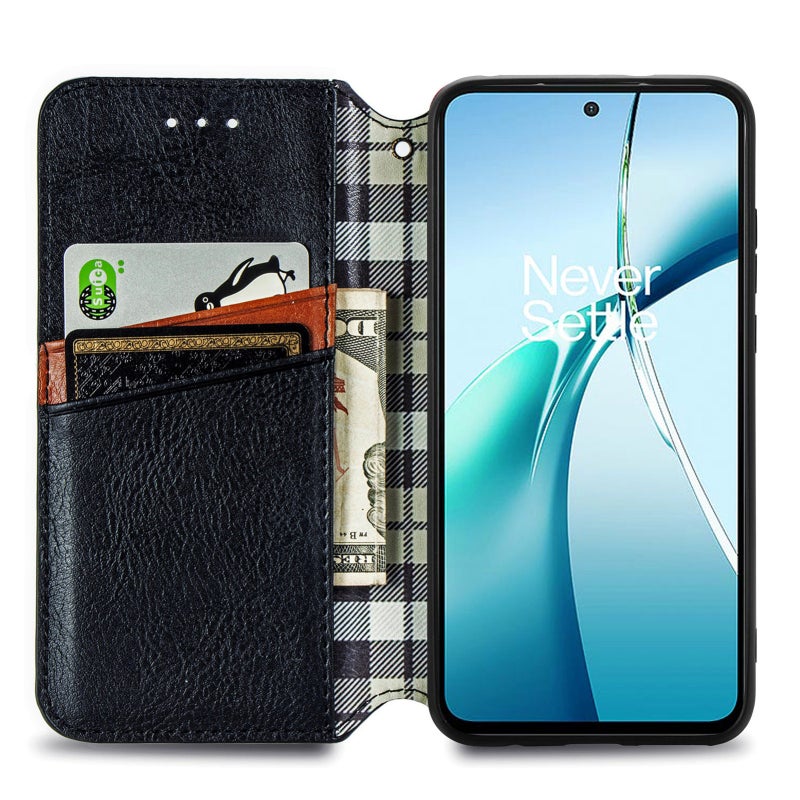 HuHa Case Cover For Nothing Phone 2a Plus Cubic Grid Pressed Magnetic Leather Phone Case(Black) - Image 3