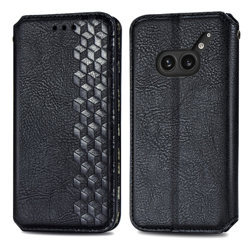 HuHa Case Cover For Nothing Phone 2a Plus Cubic Grid Pressed Magnetic Leather Phone Case(Black) - Image 2