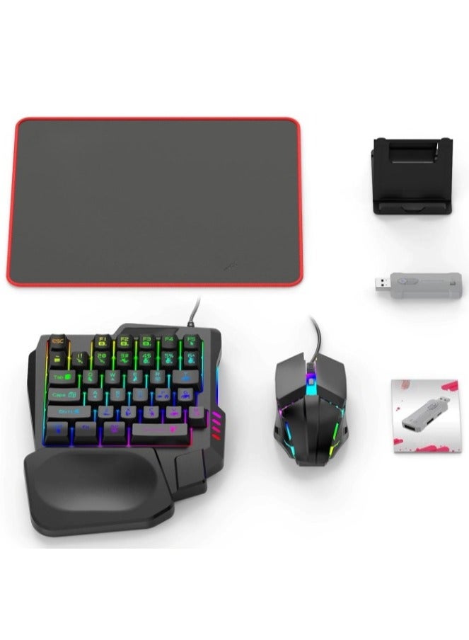 CLUSPEX 5 in 1 Mobile Game Kit with Mini RGB Gaming Keyboard, Mouse and Mobile Phone Holder, Game Converter with Mobile Game Adapter for Android Mobile Phone (X8 Pro) - Image 1