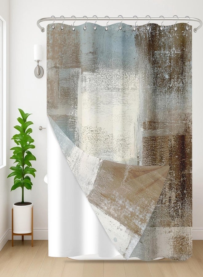 Nesphy Shower Curtain and Liner Set, Abstract Blue and Brown Shower Curtain and Liner with Double-Sided Stainless Steel Hooks, 3-in-1 Waterproof Fabric for Bathroom, 72x72 Inch - Image 1