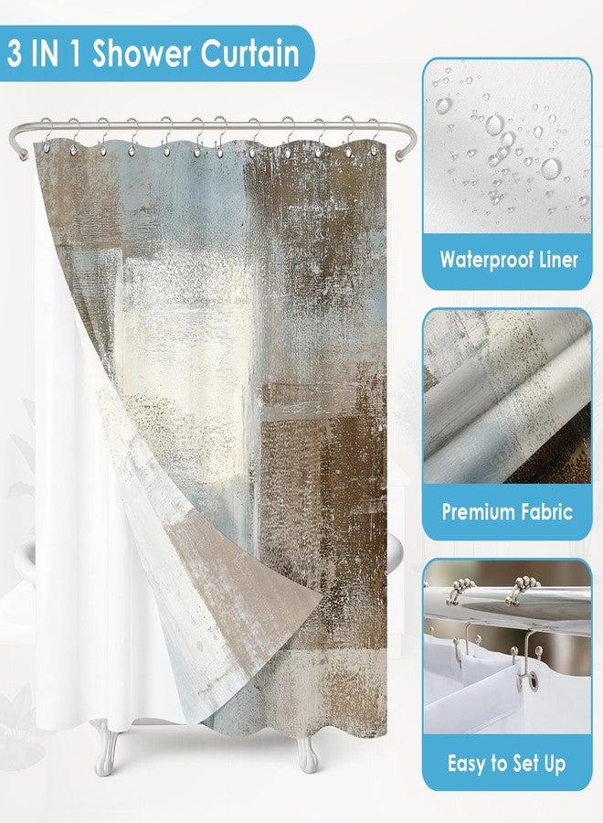 Nesphy Shower Curtain and Liner Set, Abstract Blue and Brown Shower Curtain and Liner with Double-Sided Stainless Steel Hooks, 3-in-1 Waterproof Fabric for Bathroom, 72x72 Inch - Image 5