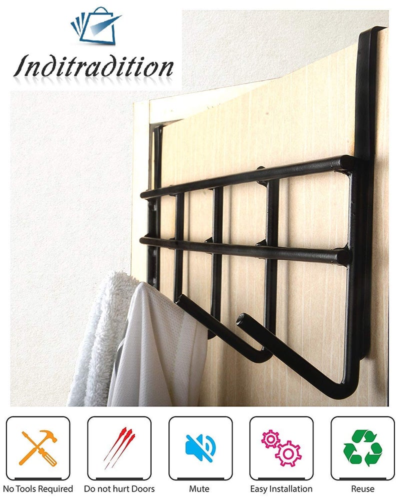 Inditradition Multipurpose Hanging Metal Hook Rack Over The Door Hanging Storage Organizer 39cm Black - Image 2