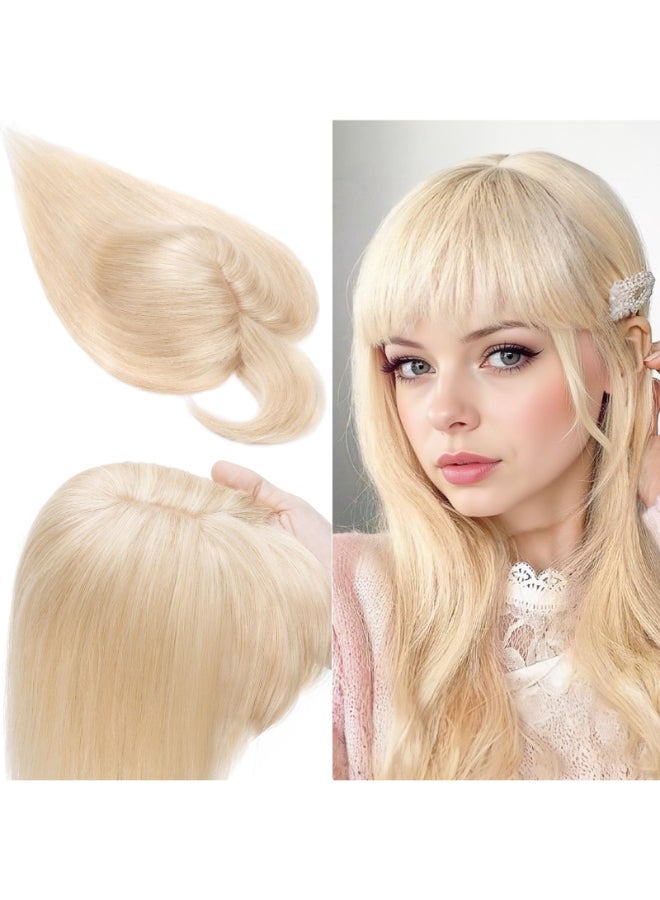 SEGO 100 Real Human Hair Toppers with Air Bangs Silk Base 150 Density Clip in Topper 2751 HairPieces for Women with ThinningHair Loss Cover Gray - Image 2