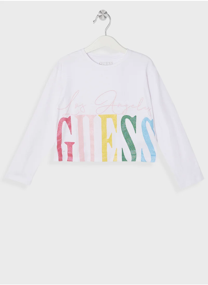 GUESS Kids Logo Printed Ls Crew Neck T-Shirt