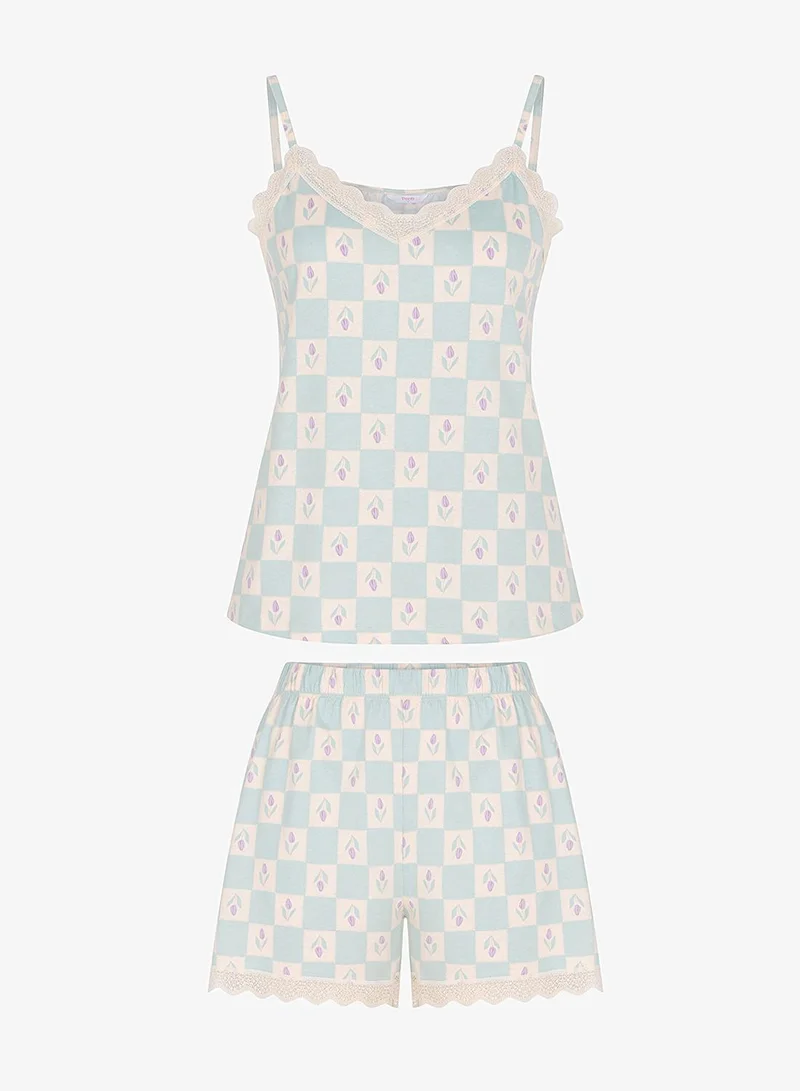 Penti Women's Serenity Floral Sleeveless Tank & Shorts Cotton Set - Light Green