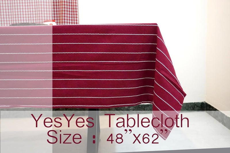 CRAZYWEAVES Cotton Table Cloth 4 Seater Dinning Table Cover Rectangular 100% Cotton Table Cover in Burgandy Dobby Stripes with Hemmed Edges Washable Table Cloth Size 48"x62" - Image 5