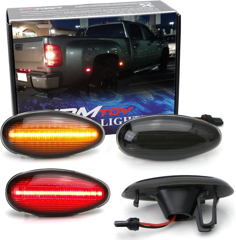 iJDMTOY Smoked Lens Amber/Red Full LED Trunk Bed Marker Lights Set for 2008-14 Chevy GMC 2500HD 3500HD Dually Truck - Image 1