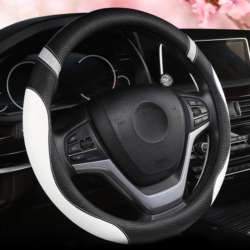 Steering Wheel Cover for Women Leather Universal Steering Wheel Cover for Car 15 inch White