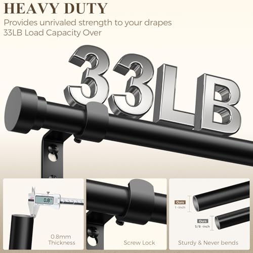 hei! dear Black Curtain Rods for Windows 28 to 48 Inch(2.3-4ft),1 Inch Diameter Heavy Duty Curtain Rods,Adjustable Curtain Rod,Modern Decorative Drapery Rods,Telescoping Window Curtains Rod 18-45",Matte Black - Image 4